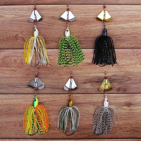 Bass Fishing Lures Kit - 6pcs Buzzbait Lures Bass Spinnerbait Fishing Lures Buzz Bait Swim Jigs Metal Spinner Baits for Bass in Saudi Arabia