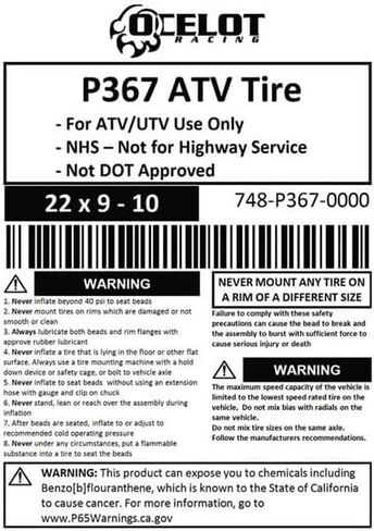 Ocelot P367 22x9-10 ATV UTV All-Terrain Tire with 6-ply Construction, OEM Style Tread, Wide Footprint for Mud and Soft Dirt, Designed for Durability and Extra Grip on Hardpack Solid Surfaces in Saudi Arabia
