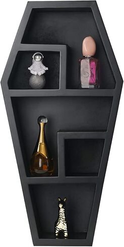 رف التابوت من كوريو ديكور قوطي مخيف للحمام وغرفة المعيشة - أسود، 18 × 9.5 × 3 عمق - تم تجميع الأرفف بالكامل - نظارات صغيرة للديكور المخيف، وأشكال صغيرة، وصخور، والمزيد in Kuwait