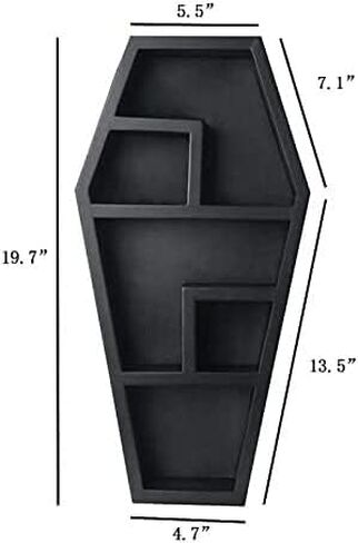 رف التابوت من كوريو ديكور قوطي مخيف للحمام وغرفة المعيشة - أسود، 18 × 9.5 × 3 عمق - تم تجميع الأرفف بالكامل - نظارات صغيرة للديكور المخيف، وأشكال صغيرة، وصخور، والمزيد in Kuwait