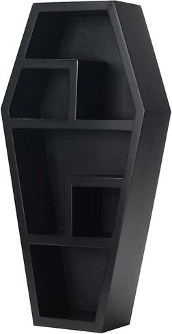 رف التابوت من كوريو ديكور قوطي مخيف للحمام وغرفة المعيشة - أسود، 18 × 9.5 × 3 عمق - تم تجميع الأرفف بالكامل - نظارات صغيرة للديكور المخيف، وأشكال صغيرة، وصخور، والمزيد in Kuwait