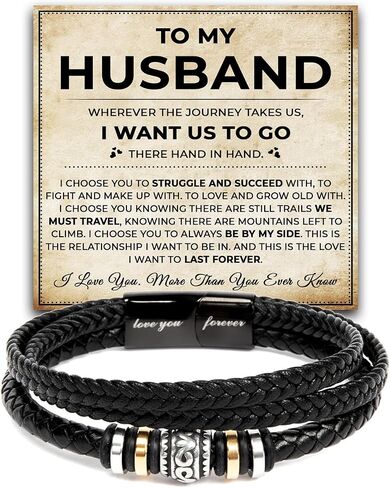 To My Husband Bracelet From Wife, Gifts For Husbands Leather Braided Love You Forever Bracelet, Wedding Valentine Christmas Birthday Gift For Husband With Message Card And Box in Saudi Arabia