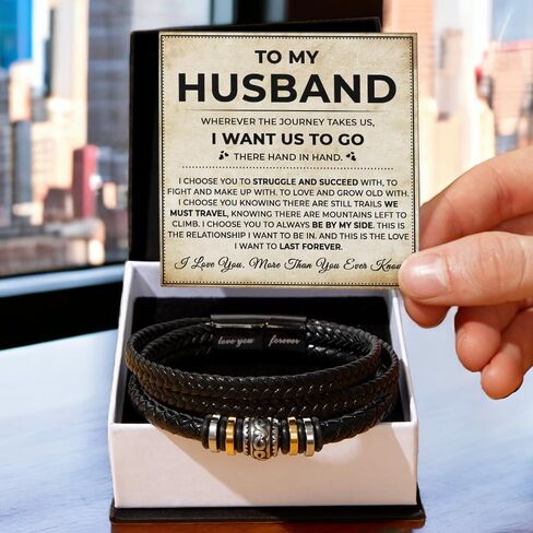 To My Husband Bracelet From Wife, Gifts For Husbands Leather Braided Love You Forever Bracelet, Wedding Valentine Christmas Birthday Gift For Husband With Message Card And Box in Saudi Arabia
