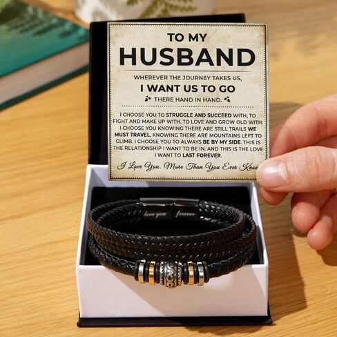 To My Husband Bracelet From Wife, Gifts For Husbands Leather Braided Love You Forever Bracelet, Wedding Valentine Christmas Birthday Gift For Husband With Message Card And Box in Saudi Arabia