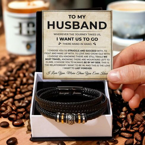 To My Husband Bracelet From Wife, Gifts For Husbands Leather Braided Love You Forever Bracelet, Wedding Valentine Christmas Birthday Gift For Husband With Message Card And Box in Saudi Arabia