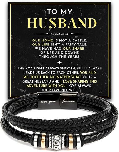 To My Husband Bracelet From Wife, Gifts For Husbands Leather Braided Love You Forever Bracelet, Wedding Valentine Christmas Birthday Gift For Husband With Message Card And Box in Saudi Arabia