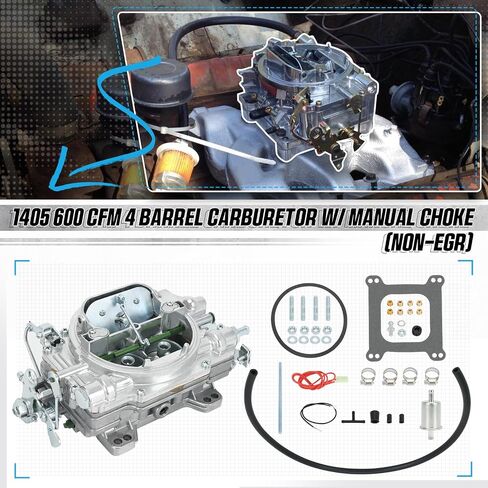 1405 600 CFM 4 Barrel Carburetor w/Manual Choke Carburetor Compatible with Corvette Silverado GMC Square Bore Carburetor (Non-EGR) in Kuwait