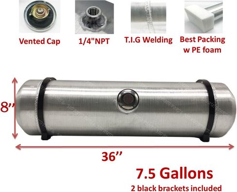 JSD Auto Parts 7.5 جالون تسبح خزان وقود الألومنيوم 8 "x36" 1/4 "دبابة غاز مركزية NPT للشاحنة/قضيب ساخن in Saudi Arabia