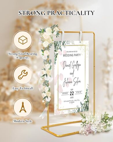 Elegant White Wedding Easel Stand, Adjustable 30x20x68 in Welcome To Our Wedding Sign Display Stand with 39 Premium Templates&Leather Straps, Sturdy Display for Wedding, Birthday, Anniversary in Saudi Arabia