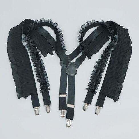 Suspenders Shirt Suit Accessories Elastic Chain Metal Clip Ruffled Belt Black Ruffle For Women And Men (Black) in Saudi Arabia