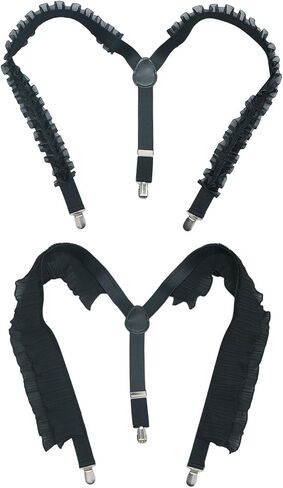 Suspenders Shirt Suit Accessories Elastic Chain Metal Clip Ruffled Belt Black Ruffle For Women And Men (Black) in Saudi Arabia
