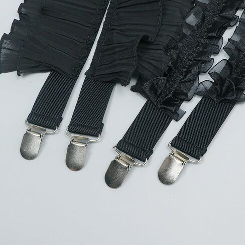 Suspenders Shirt Suit Accessories Elastic Chain Metal Clip Ruffled Belt Black Ruffle For Women And Men (Black) in Saudi Arabia