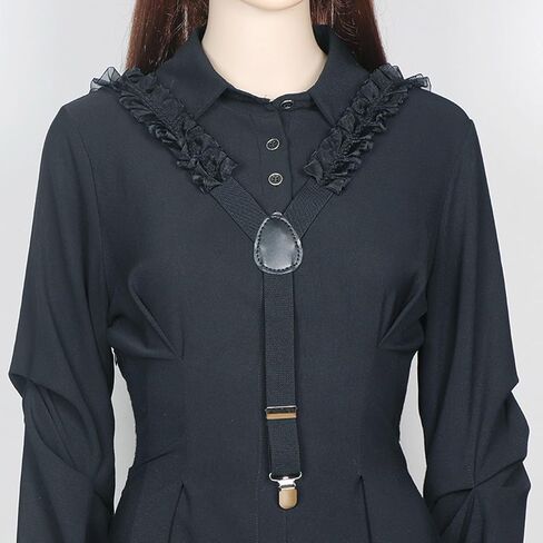 Suspenders Shirt Suit Accessories Elastic Chain Metal Clip Ruffled Belt Black Ruffle For Women And Men (Black) in Saudi Arabia