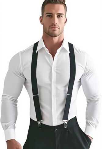 Suspenders for Men Heavy Duty,2 inch Elastic Adjustable X-Back Mens Suspender with Clips for Seniors in Kuwait
