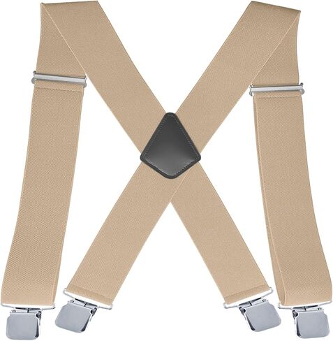 Suspenders for Men Heavy Duty,2 inch Elastic Adjustable X-Back Mens Suspender with Clips for Seniors in Kuwait