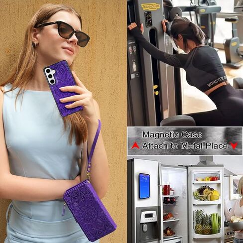 Harryshell Compatible with Samsung Galaxy S25+ Plus Wallet Case Detachable Phone Cover with Zipper Cash Coin Pocket Multi Card Slots Holder Wrist Strap Lanyard 6.7 inch (Floral Brown) in Kuwait