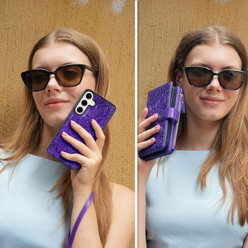 Harryshell Compatible with Samsung Galaxy S25+ Plus Wallet Case Detachable Phone Cover with Zipper Cash Coin Pocket Multi Card Slots Holder Wrist Strap Lanyard 6.7 inch (Floral Brown) in Kuwait