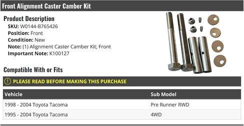 Front Alignment Caster Camber Kit - Compatible with 1995-2004 Toyota Tacoma in Saudi Arabia