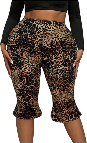 MakeMeChic Women's Plus Size Cheetah Print Capris Leggings Stretch Tummy Control Pants in Kuwait
