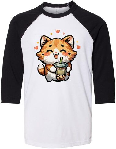 Cats with Boba Tea Kids Three-Quarter Raglan Sleeve Baseball Shirt Youth in Saudi Arabia