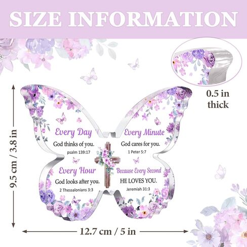 هدايا مسيحية للنساء، هدية دينية للنساء - 5x3.8x0.5 بوصة فراشة أكريليك ديكور هدايا عيد الميلاد للنساء - هدية عيد ميلاد عيد الميلاد للنساء المسيحيات in Kuwait