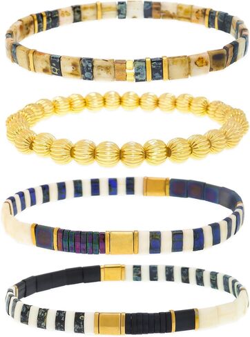Tila Flat Gold Beaded Bracelets Stretch Set for Women,Handmade Miyuki Glass Square Beads Stack Bracelet Festive Friendship Accessories Jewelry Gift. in Saudi Arabia