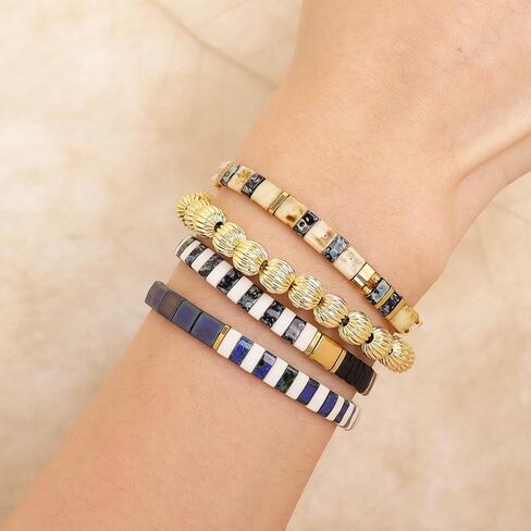 Tila Flat Gold Beaded Bracelets Stretch Set for Women,Handmade Miyuki Glass Square Beads Stack Bracelet Festive Friendship Accessories Jewelry Gift. in Saudi Arabia