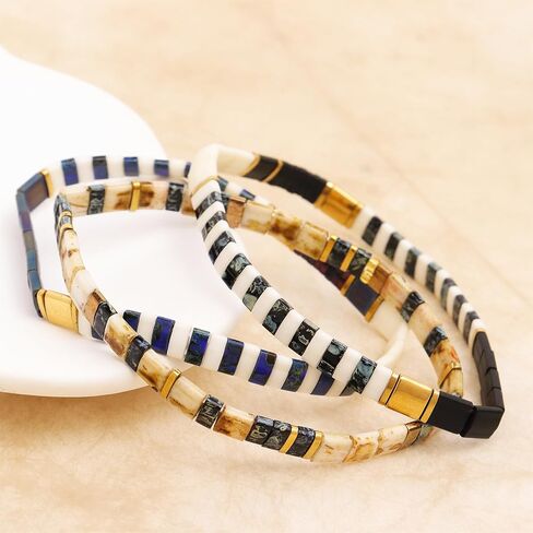 Tila Flat Gold Beaded Bracelets Stretch Set for Women,Handmade Miyuki Glass Square Beads Stack Bracelet Festive Friendship Accessories Jewelry Gift. in Saudi Arabia