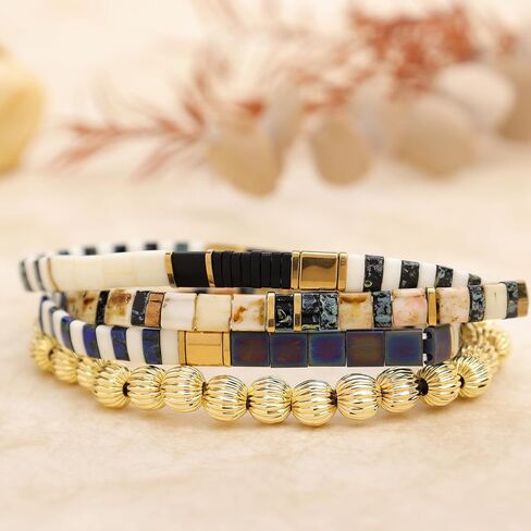 Tila Flat Gold Beaded Bracelets Stretch Set for Women,Handmade Miyuki Glass Square Beads Stack Bracelet Festive Friendship Accessories Jewelry Gift. in Saudi Arabia