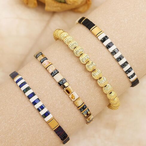 Tila Flat Gold Beaded Bracelets Stretch Set for Women,Handmade Miyuki Glass Square Beads Stack Bracelet Festive Friendship Accessories Jewelry Gift. in Saudi Arabia