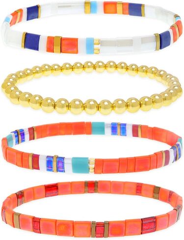 Tila Flat Gold Beaded Bracelets Stretch Set for Women,Handmade Miyuki Glass Square Beads Stack Bracelet Festive Friendship Accessories Jewelry Gift. in Saudi Arabia