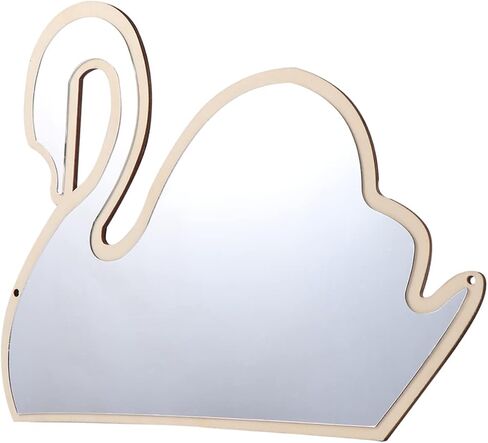 PRETYZOOM Decorative Swan Shape Wooden Mirror for Boys and Girls Room Safe Wall-mountable Stick Design Reflection Nursery Decoration Khaki in Saudi Arabia