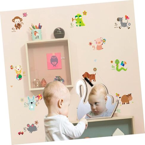 PRETYZOOM Decorative Swan Shape Wooden Mirror for Boys and Girls Room Safe Wall-mountable Stick Design Reflection Nursery Decoration Khaki in Saudi Arabia