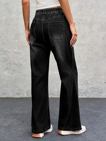 Cicy Bell Womens Wide Leg Flare Jeans Casual Drawstring High Waist Vintage Denim Pants with Pockets in Saudi Arabia