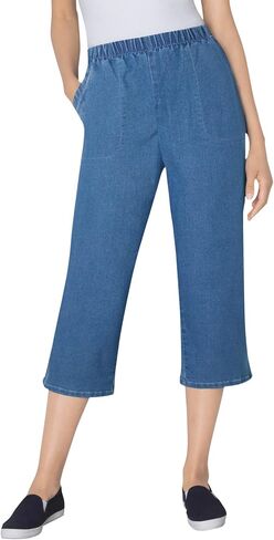 Woman Within Plus Size Capri Elastic Waist Stretch Fineline Denim Jean (Petite Available) in Saudi Arabia