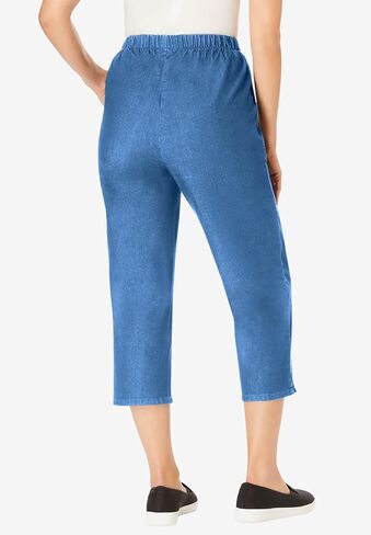 Woman Within Plus Size Capri Elastic Waist Stretch Fineline Denim Jean (Petite Available) in Saudi Arabia