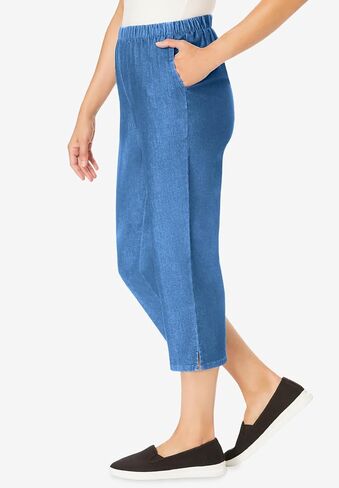 Woman Within Plus Size Capri Elastic Waist Stretch Fineline Denim Jean (Petite Available) in Saudi Arabia