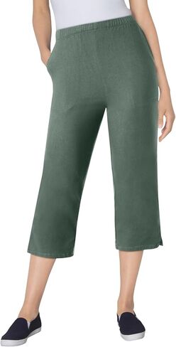 Woman Within Plus Size Capri Elastic Waist Stretch Fineline Denim Jean (Petite Available) in Saudi Arabia