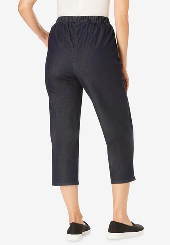 Woman Within Plus Size Capri Elastic Waist Stretch Fineline Denim Jean (Petite Available) in Saudi Arabia