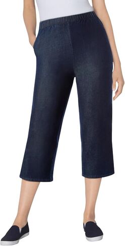 Woman Within Plus Size Capri Elastic Waist Stretch Fineline Denim Jean (Petite Available) in Saudi Arabia