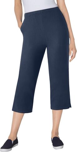 Woman Within Plus Size Capri Elastic Waist Stretch Fineline Denim Jean (Petite Available) in Saudi Arabia