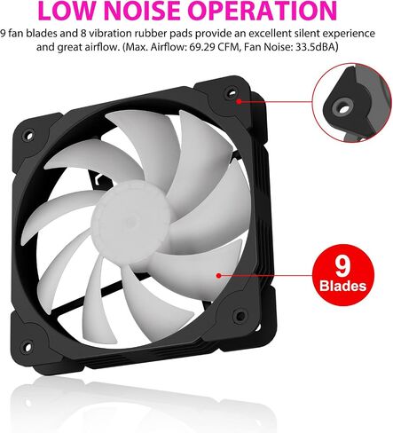 Vetroo SA-120 120mm FDB High Airflow LED PC Case Fan for Radiator/CPU Air Cooler/Computer Case, FDB Bearing Included, 5V 3-Pin ARGB & 4-Pin PWM Smart Control - Pink in Kuwait