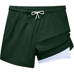 Brisira Mens Swim Trunks Neon 5 "بدلة السباحة ضغط بطانة نايلون سروال شورت شاطئ السباحة ملابس السباحة الجيوب الجافة السريعة in Saudi Arabia