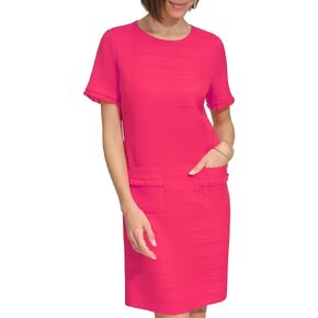 Tommy Hilfiger Women's Fringe Detail Hopsack Fabric Dress, Magenta in Saudi Arabia
