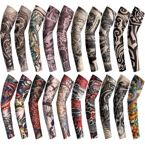 Boao 20 Pcs Men's Cooling Arm Sleeves Long Fingerless Arm Cover Anti Slip UV Protection Sports Temporary Tattoo Arm Sleeves in Kuwait