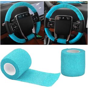 Car Steering Wheel Cover Wrap Tape, 2PCS Non-Slip Sweat-Absorbent Steering Wheel Protective Strap Bandage, Breathable Vehicle Interior Accessories, Universal for SUV RV Truck (Black) in Kuwait