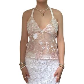 Women Y2k Sequin Halter Tops Sparkly Beaded Club Rave Tank Top in Kuwait