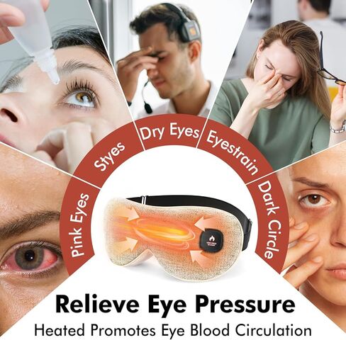 قناع العين المسخن اللاسلكي للعيون الجافة، ضغط العين الدافئ لتخفيف إجهاد العين، وسادة تدفئة العين قابلة للغسل، قناع العين الكهربائي الدافئ لهدايا النوم للرجال والنساء (أزرق رمادي) in Kuwait