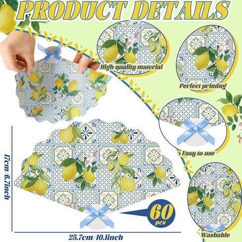 60 Pcs Capri Plastic Hand Fans with Bow Bulk Wedding Favor Fans for Guests Gifts Plastic Capri Lemon Handheld Decorations for Mediterranean Bridal Shower Bridesmaid Party in Saudi Arabia