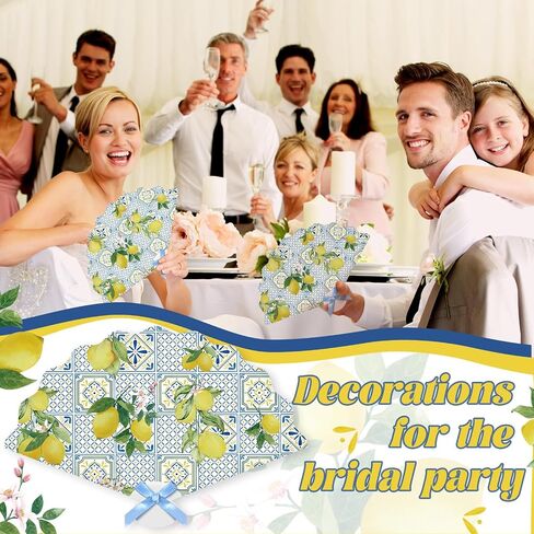 60 Pcs Capri Plastic Hand Fans with Bow Bulk Wedding Favor Fans for Guests Gifts Plastic Capri Lemon Handheld Decorations for Mediterranean Bridal Shower Bridesmaid Party in Saudi Arabia